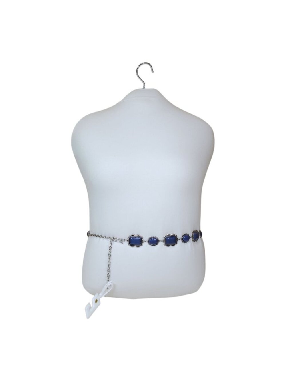 Haute Hippie Blue Stone Concho Chain Belt Silver One Size 41" Long